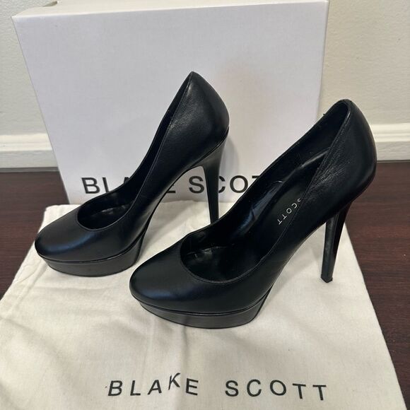 Blake Scott high heel block platform leather heels pump size 7,5 in black - Picture 3 of 9